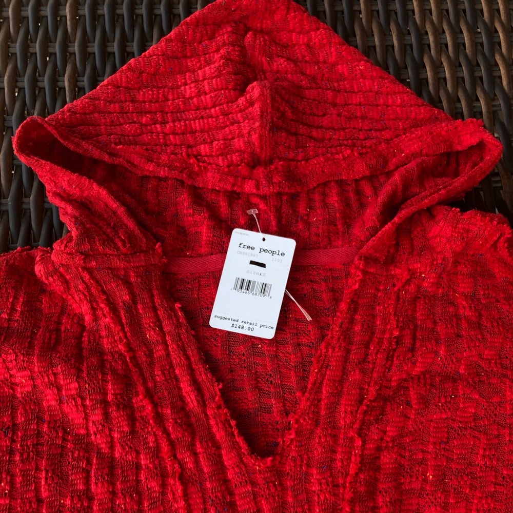 Free People Red Hooded Knit Sweater - Picture 10 of 15
